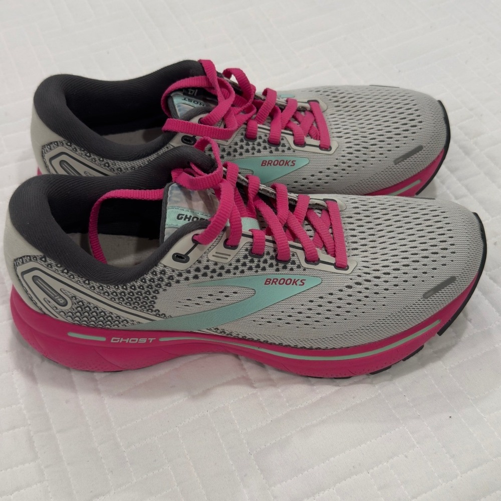 Brooks Ghost 14 Womens Running Shoes Grey Pink 1203561B024 Size 8
